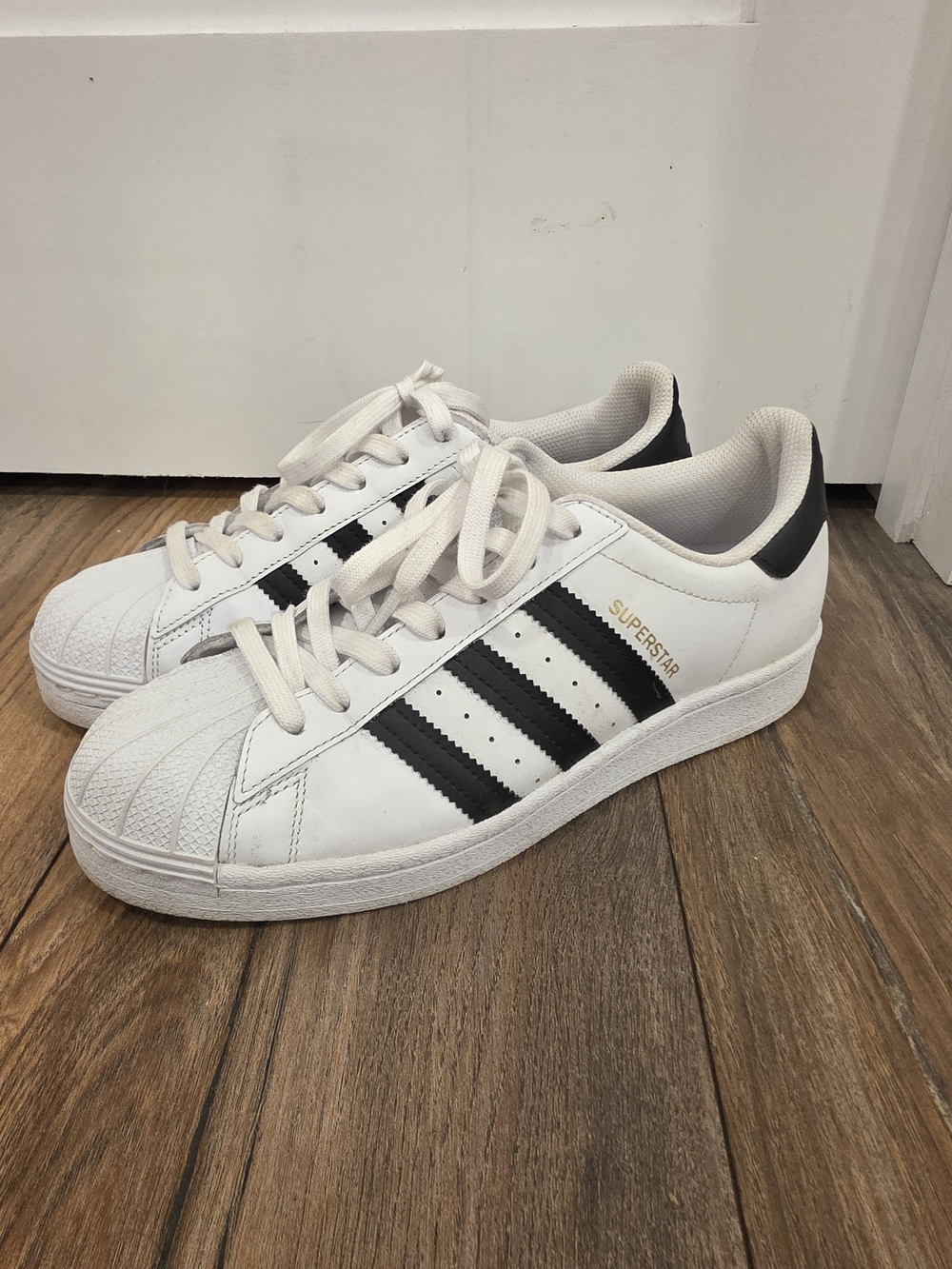 Adidas Superstar White Sneakers with Black Stripes